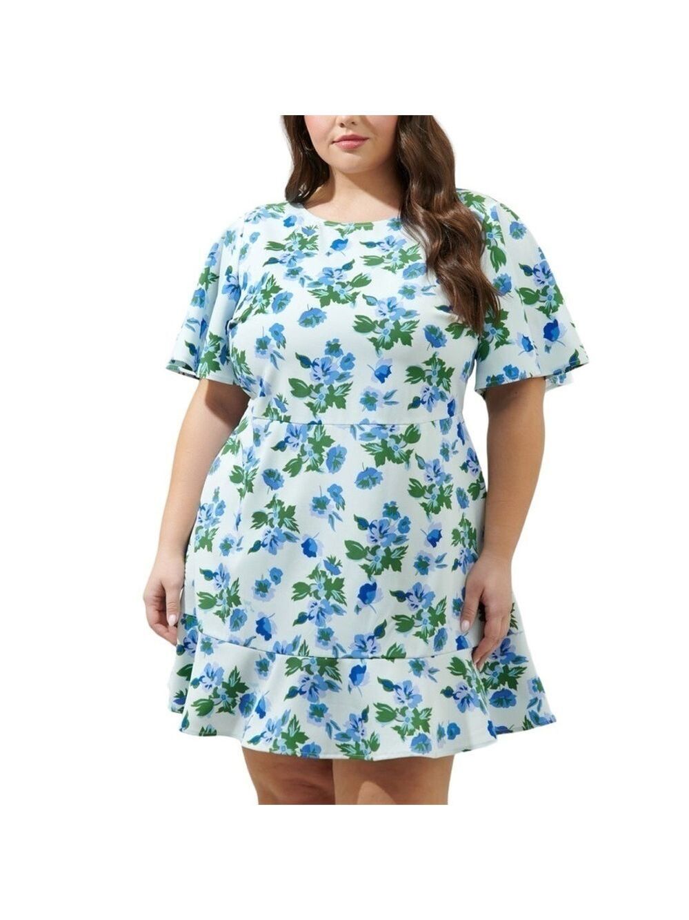 Sugarlips Curve Magnolis Floral Flouncy Flutter Sleeve Ruffle Hem Mini Dress